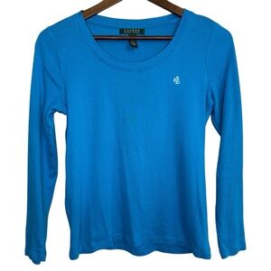 Lauren Ralph Lauren long sleeve shirt womens medium blue preppy embroidered logo